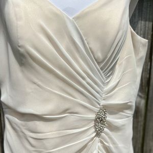 Beautiful off white wedding dress for a mature fit with flattering detail